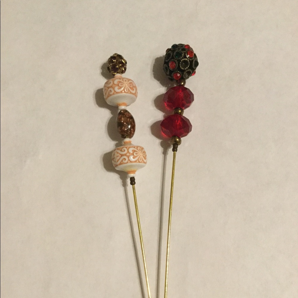Victorian Style Vintage Bead Hat Pins Set of 2